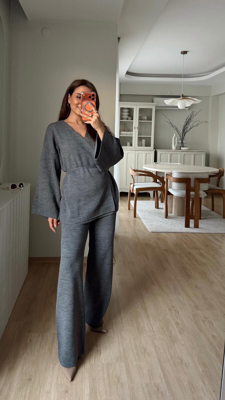 Kimono Triko Takım Gri