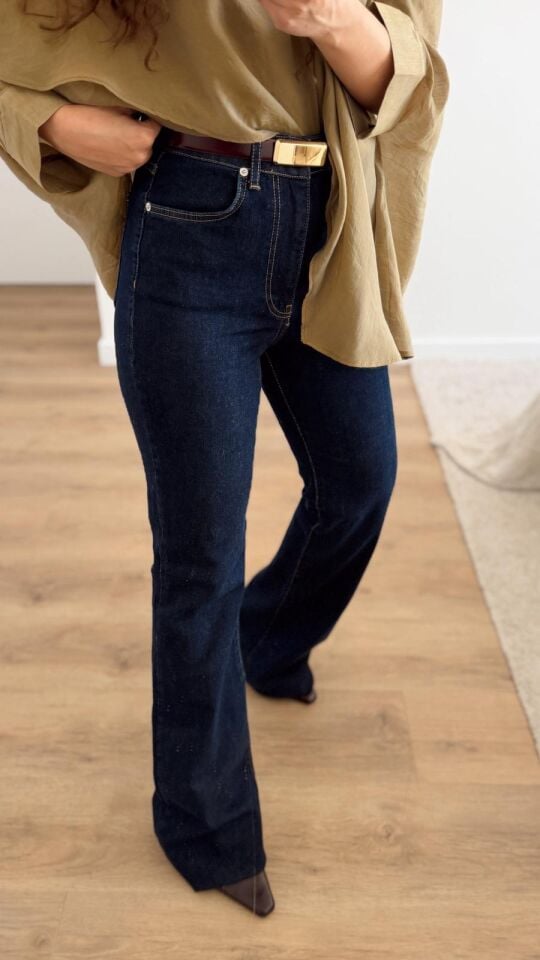 Koyu Mavi İspanyol Paça Jean
