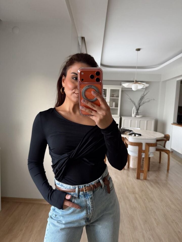 Düğümlü Jarse Bluz Siyah