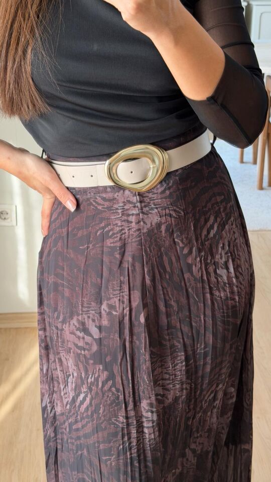 Gold Kemerli Desenli Etek