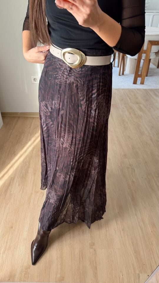 Gold Kemerli Desenli Etek