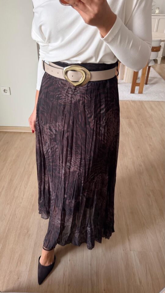 Gold Kemerli Desenli Etek