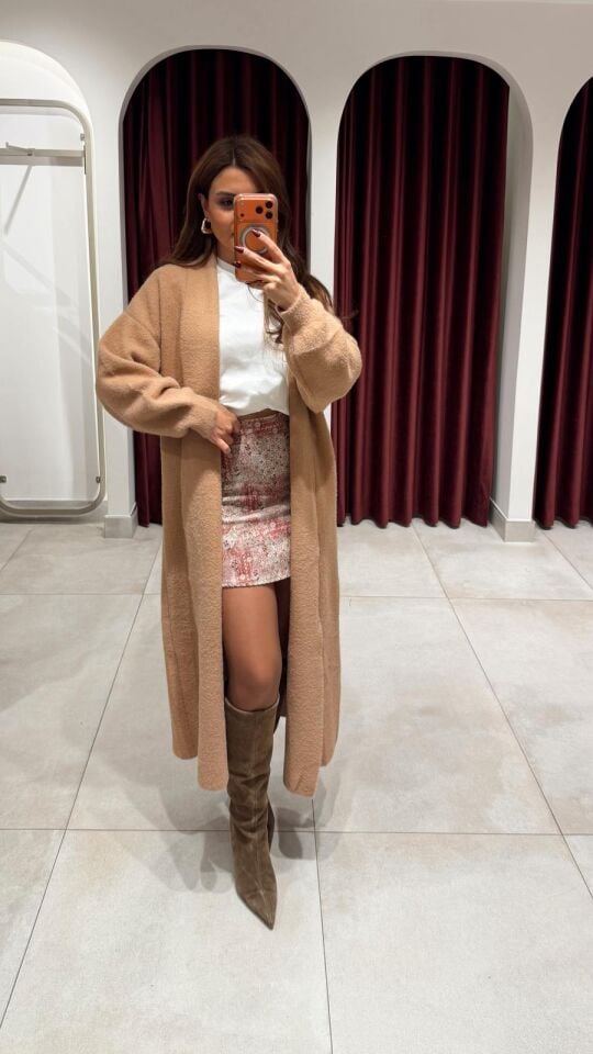 Uzun Triko Hırka Camel