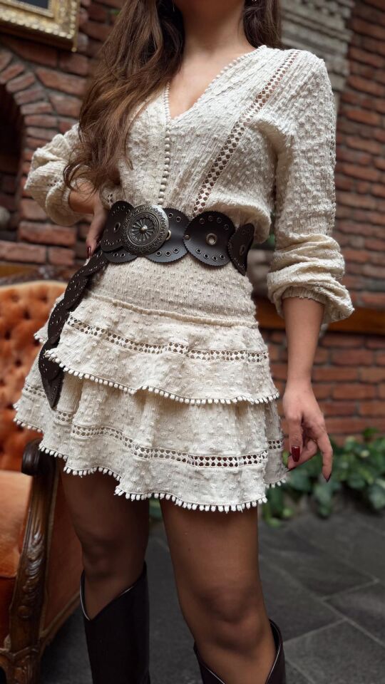 Müslin Katlı Etek Bej