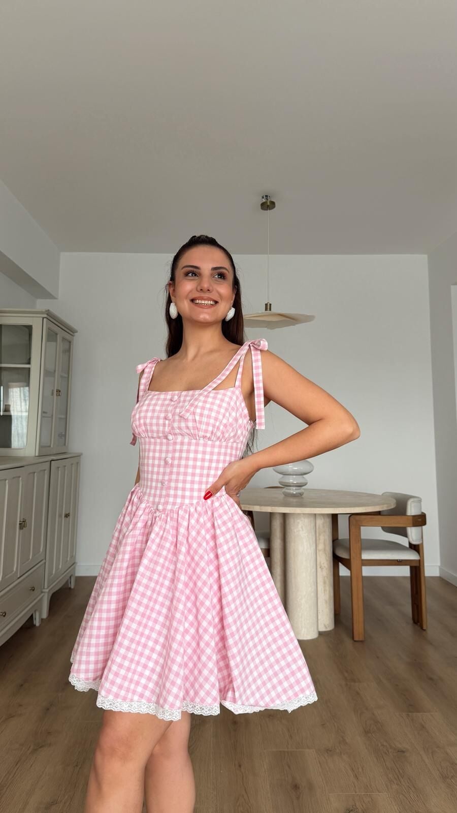 Pembe Pötikare Mini Elbise