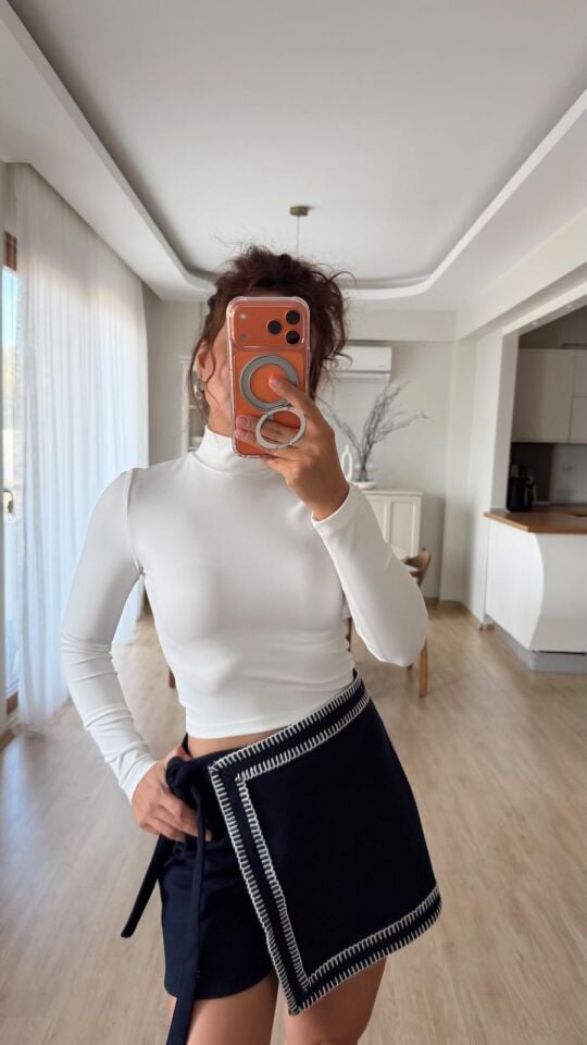 Jarse Dik Yaka Bluz Ekru