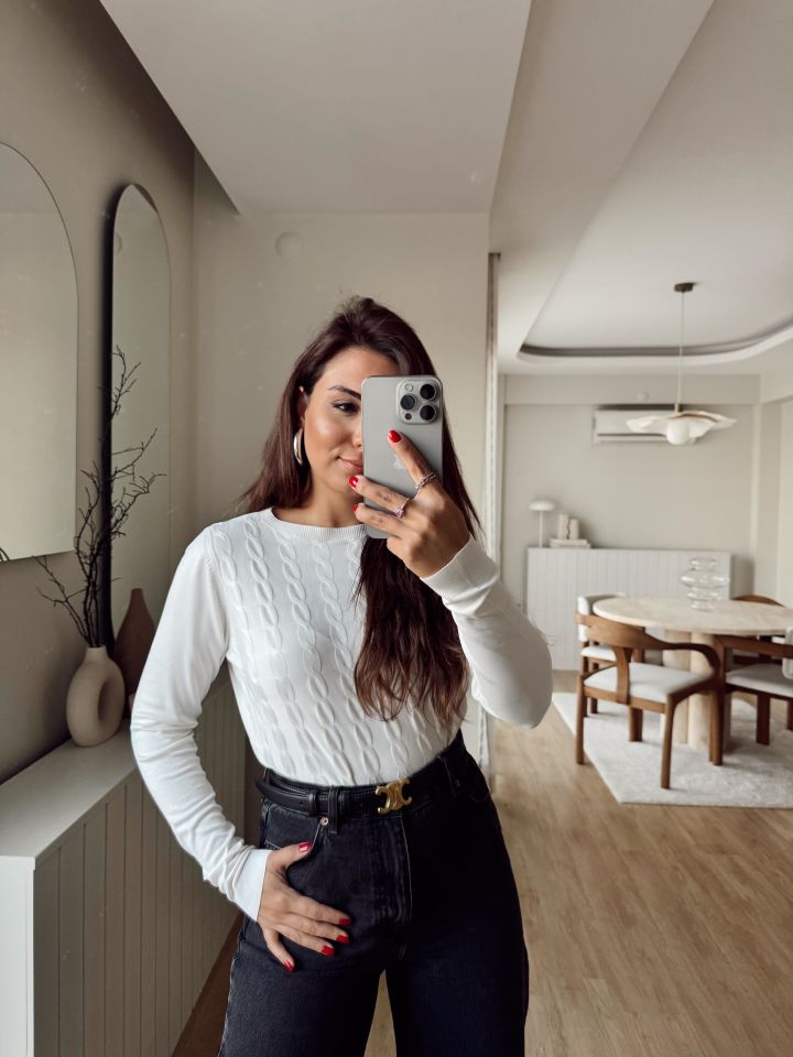 Saç Örgü Bluz-Ekru