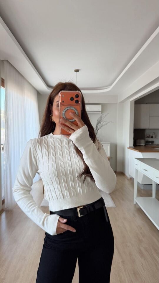 Saç Örgü Bluz-Ekru