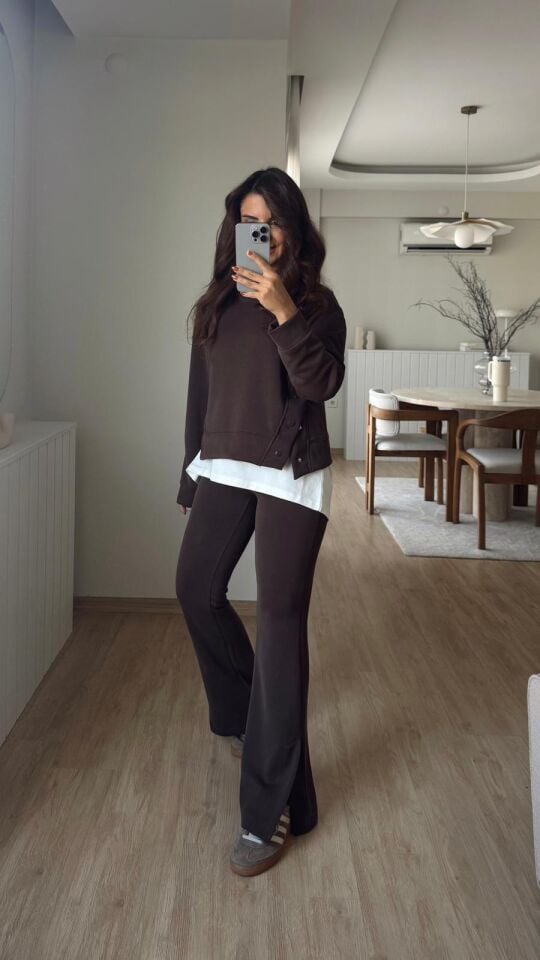 Çıtçıtlı Modal Takım Kahve