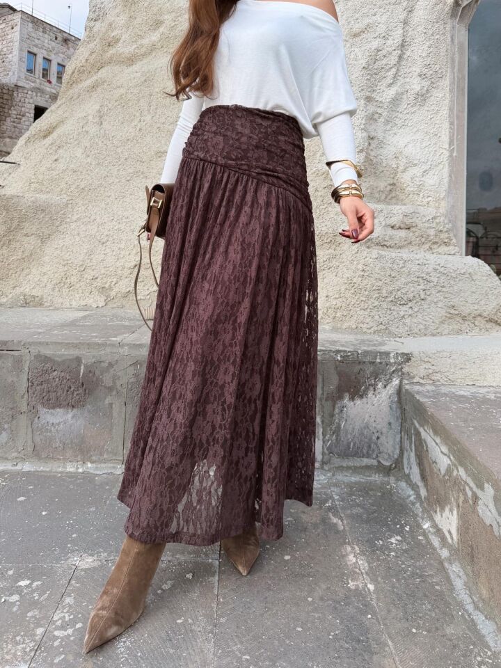 Güpür Dantel Etek Kahve