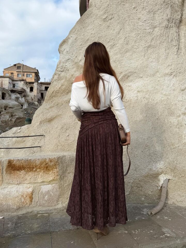 Güpür Dantel Etek Kahve