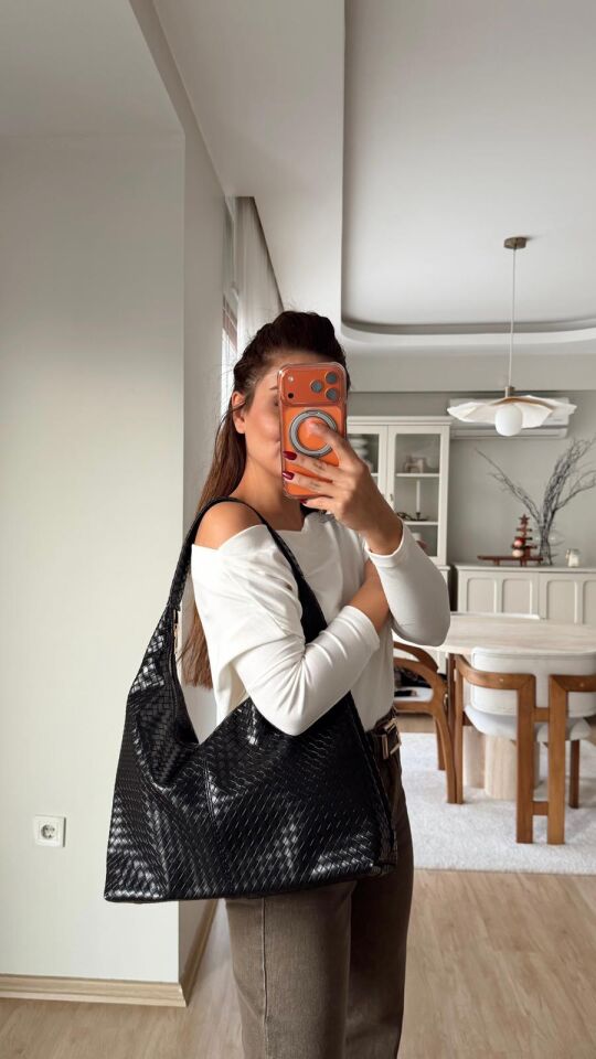 Woven Deri Çanta Siyah