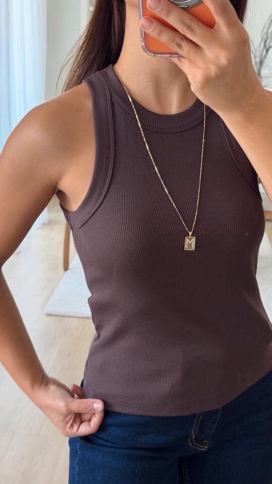 Koyu Kahve Kolsuz Fitilli Atlet