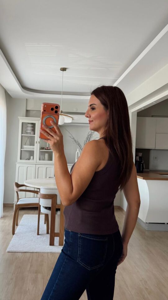 Koyu Kahve Kolsuz Fitilli Atlet