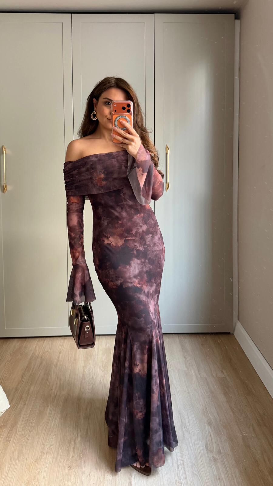 Kahve Desenli Madonna Mesh Elbise