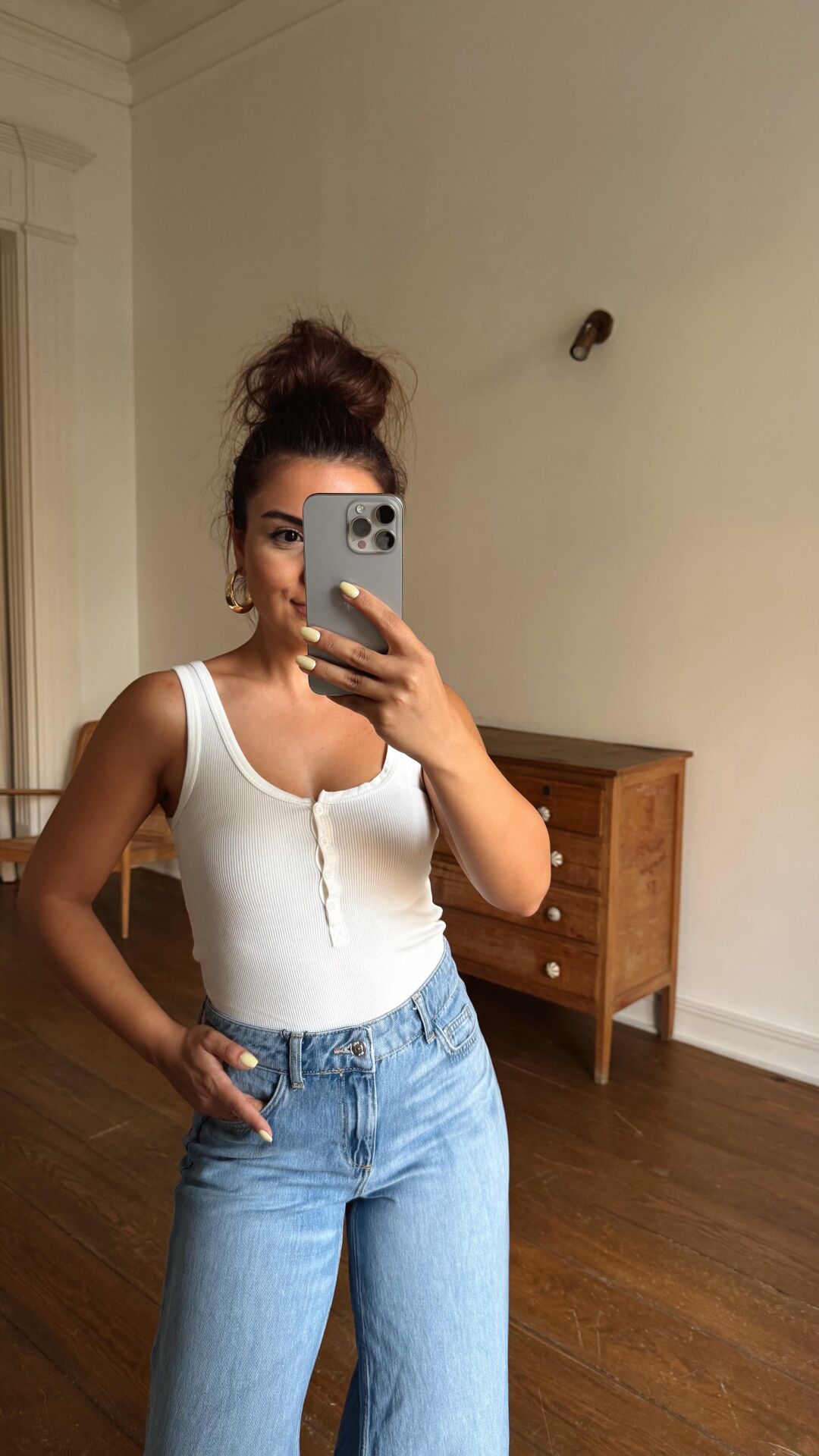 Düğmeli Atlet Ekru