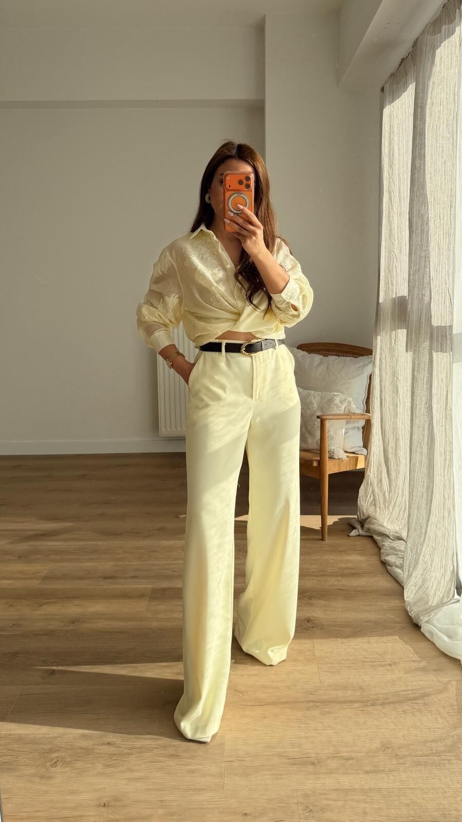 Straight Kumaş Pantolon Sarı