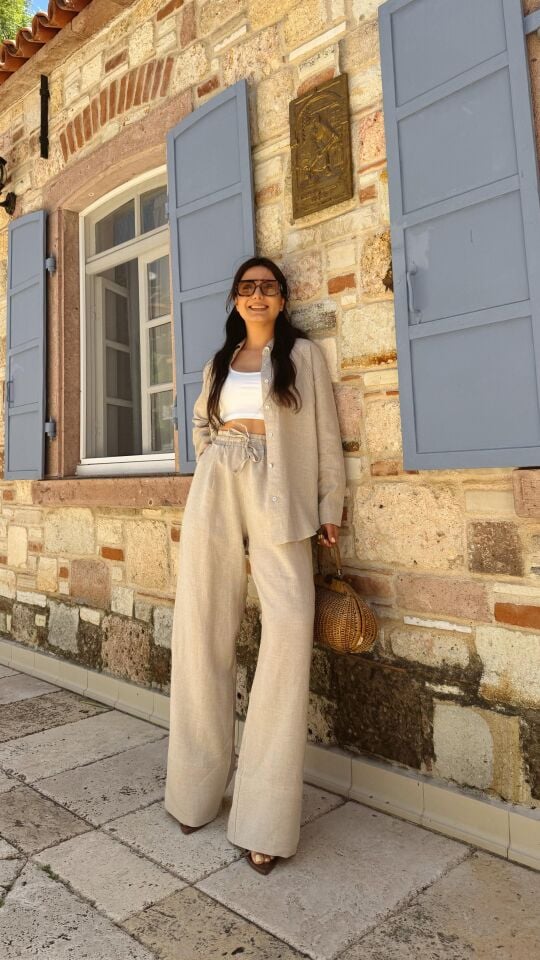 Premium Keten Pantolon Natural