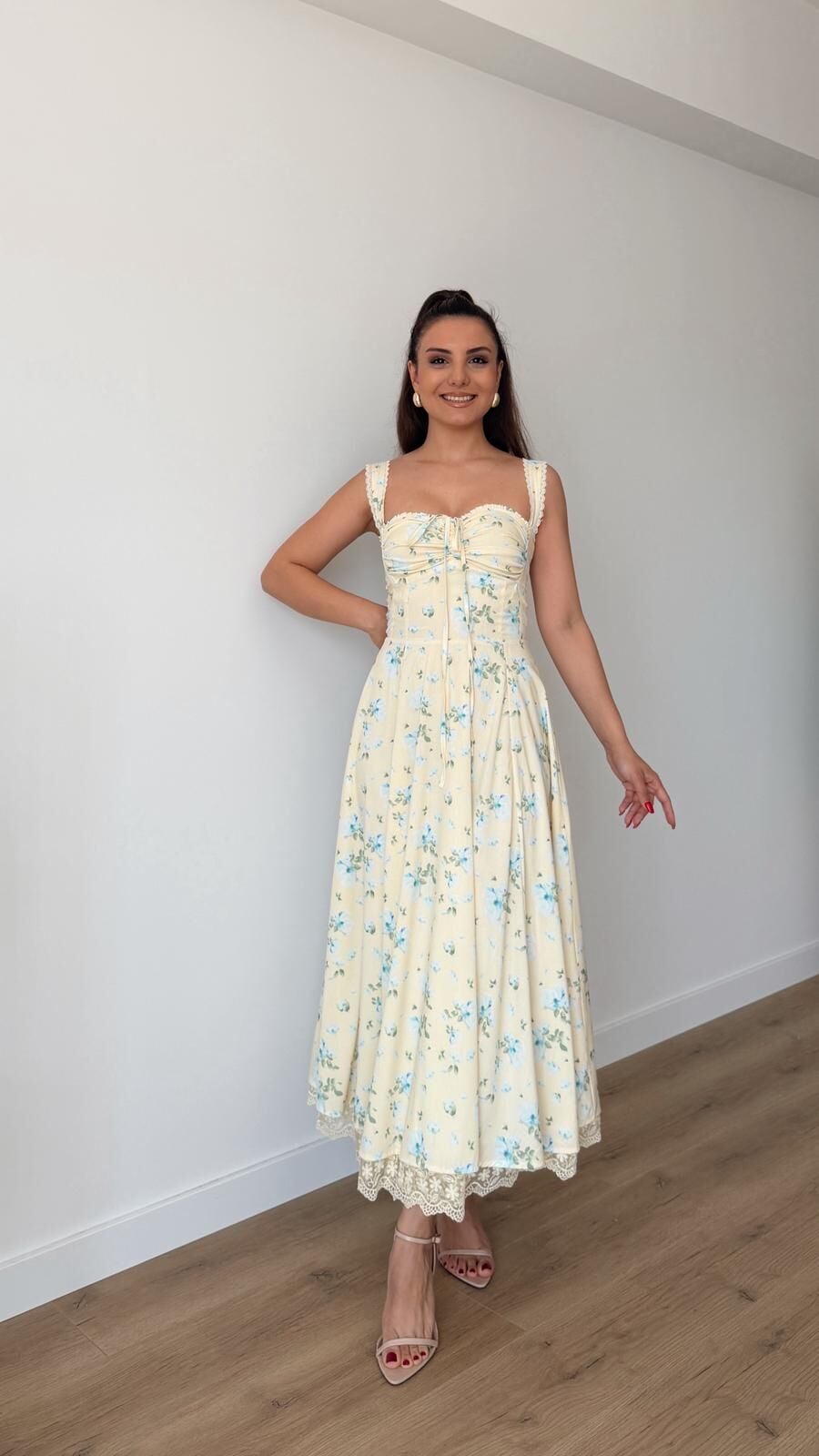 Vintage Bloom Elbise Sarı