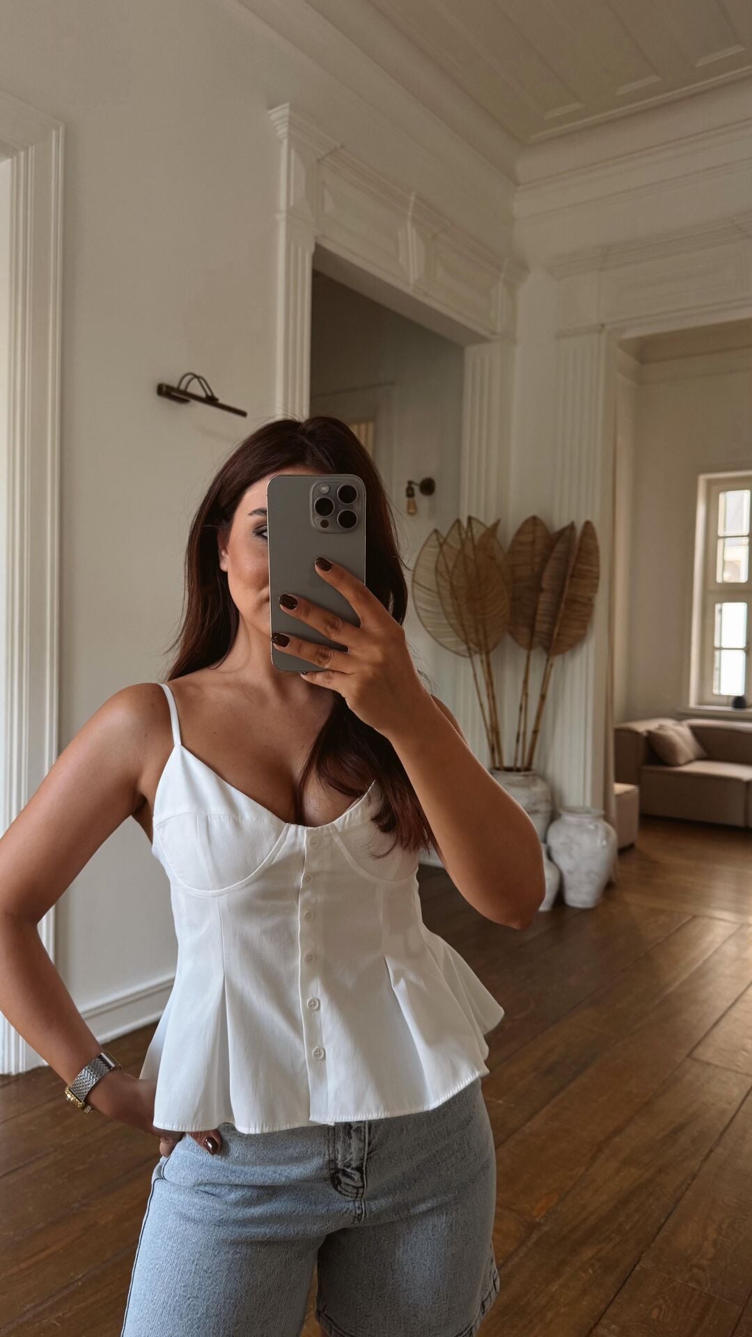 Düğmeli Bluz Beyaz