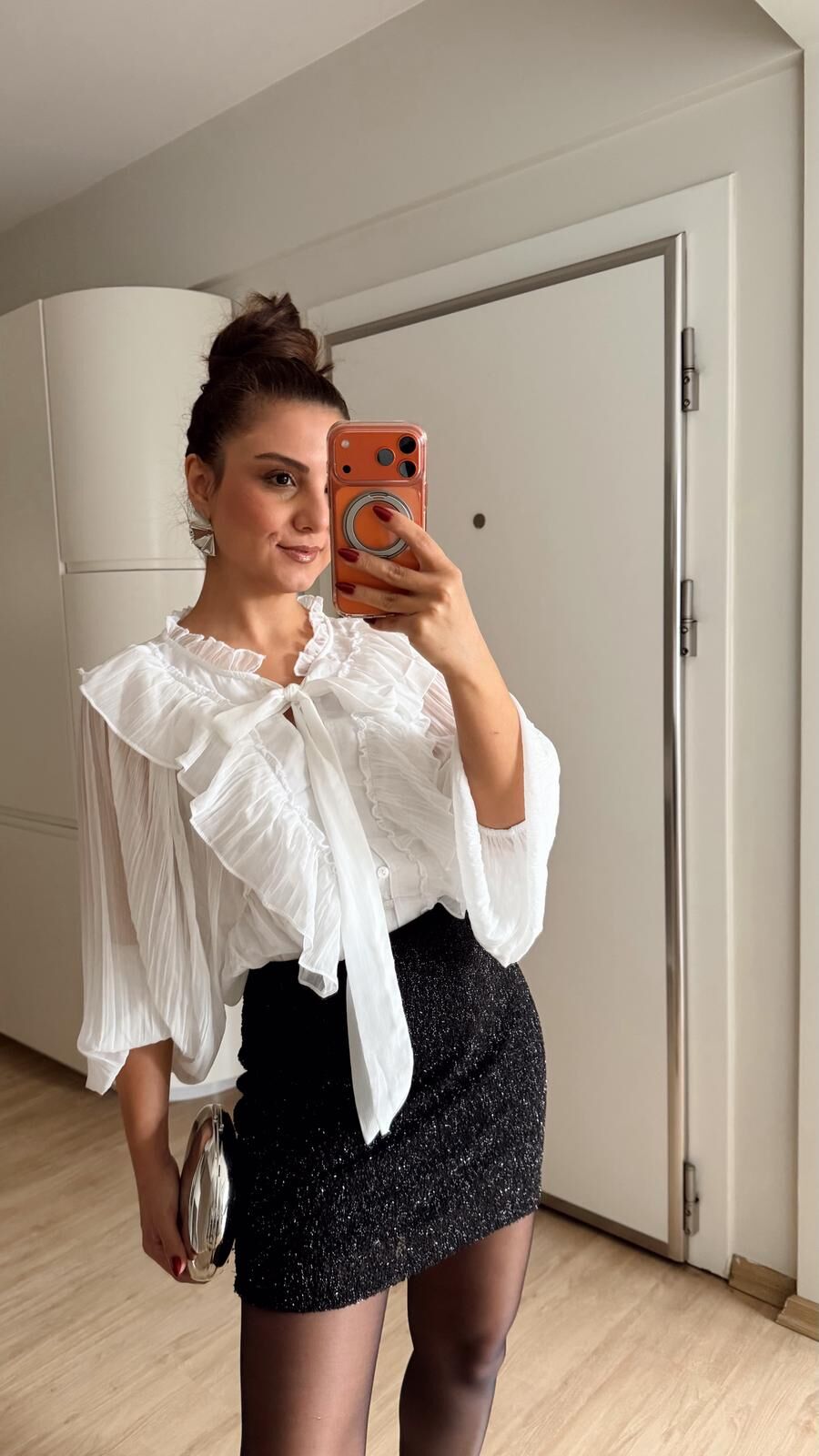 Fırfırlı Gömlek Bluz Takım Beyaz