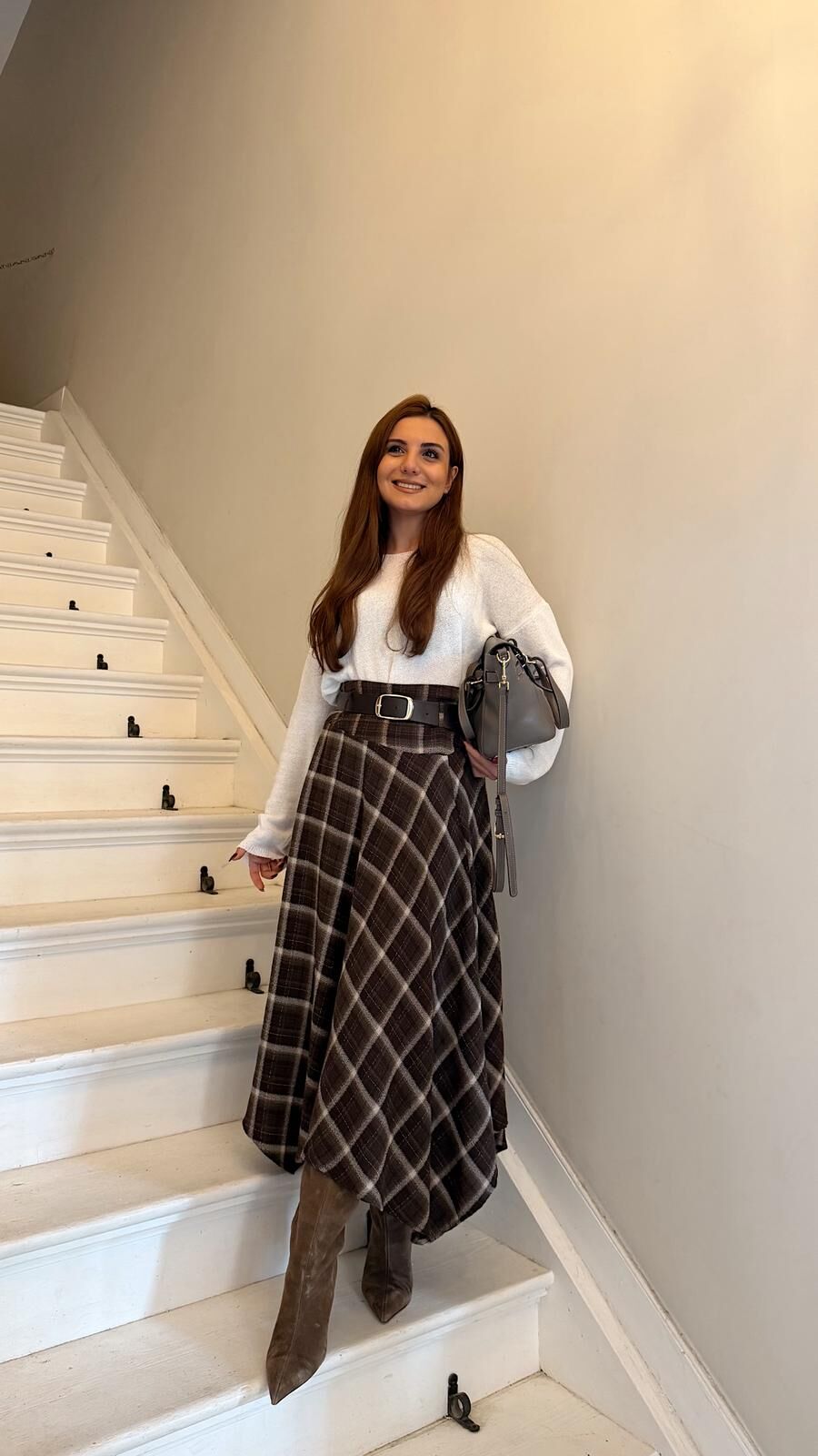 Kemerli Midi Ekose Etek