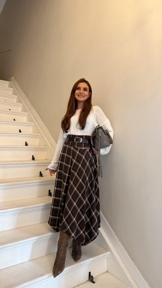 Kemerli Midi Ekose Etek