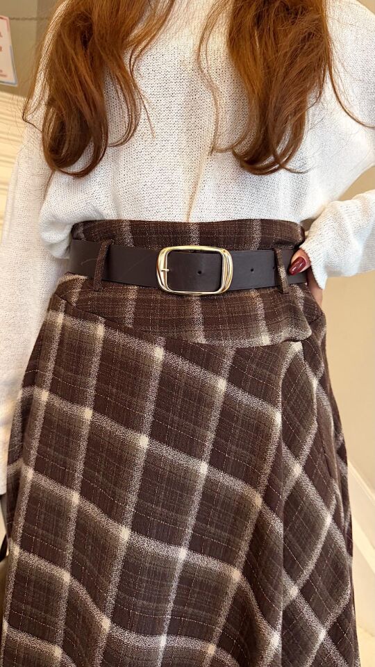 Kemerli Midi Ekose Etek