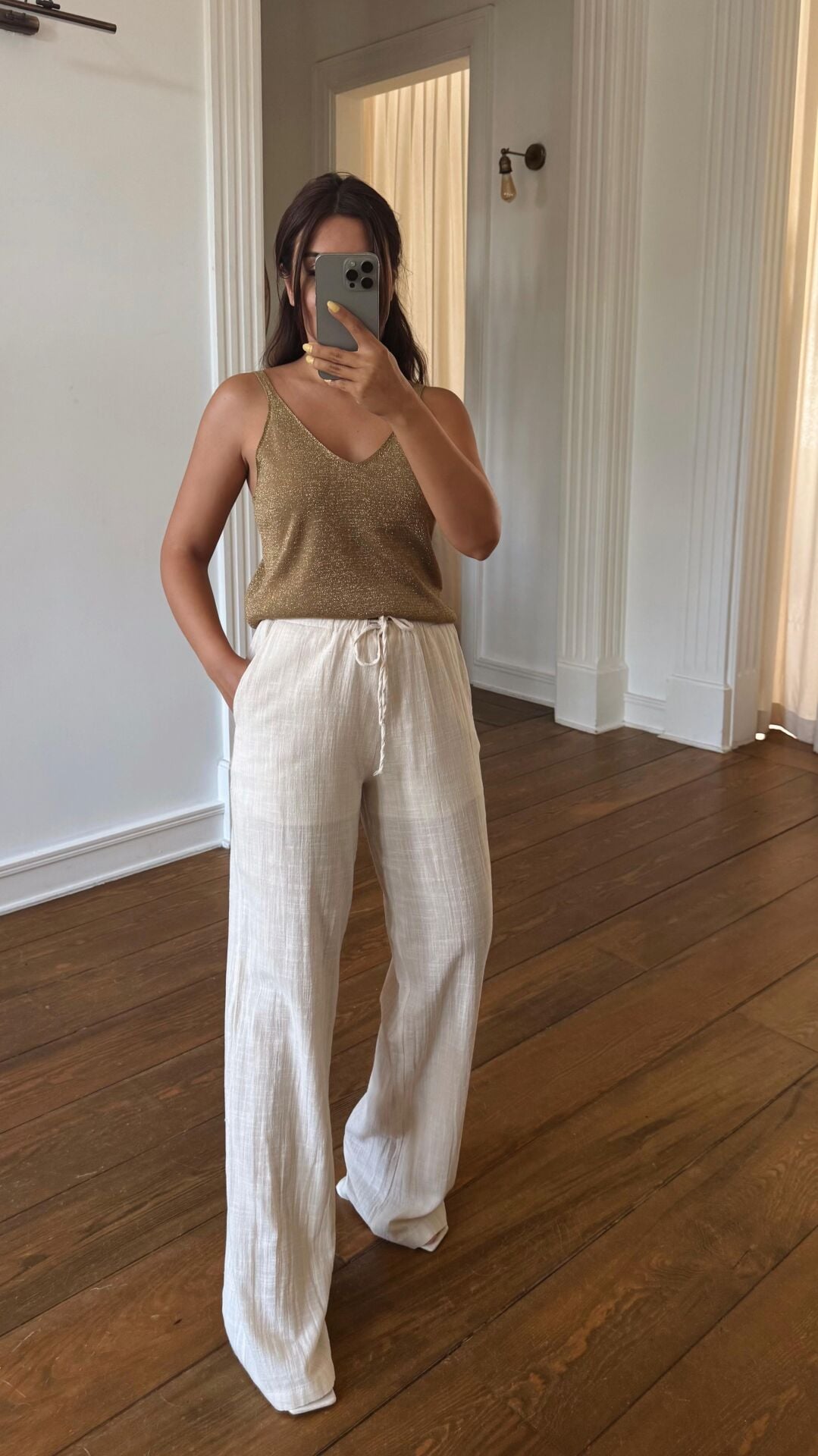 Bağcıklı Keten Natural Pantolon