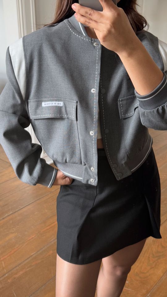 Dikişli Kumaş Bomber Gri