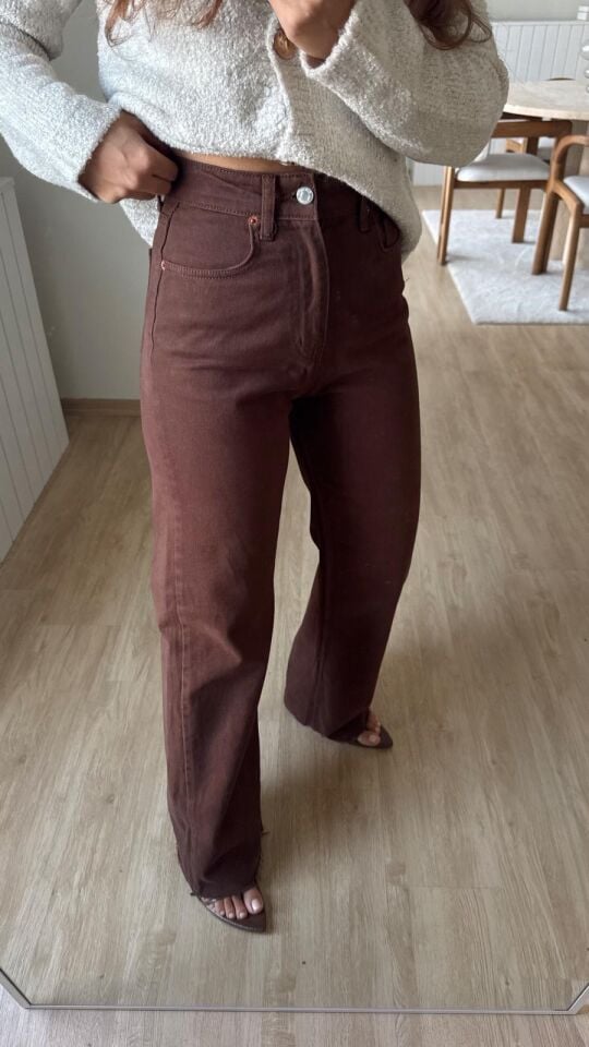 Kahve Kesik Paça Jean