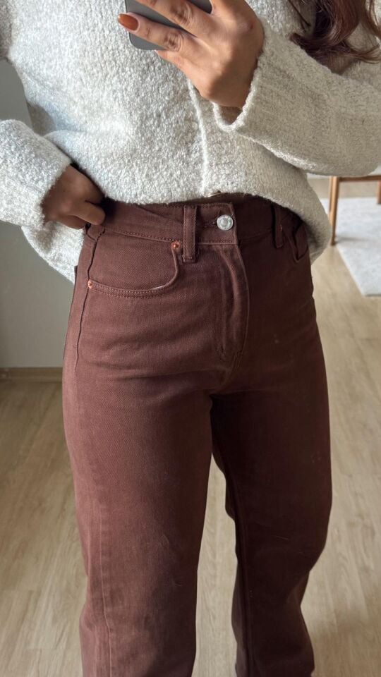 Kahve Kesik Paça Jean