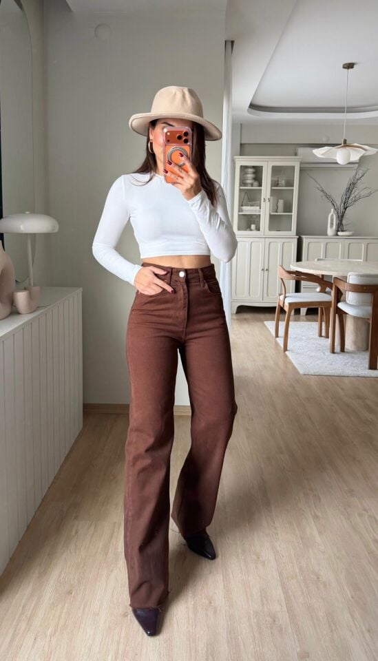 Kahve Kesik Paça Jean