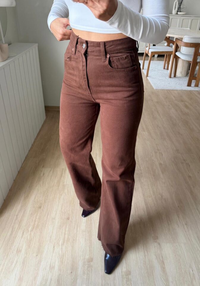 Kahve Kesik Paça Jean