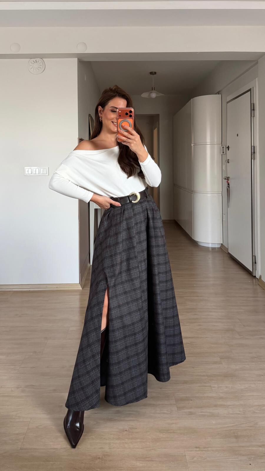 Ekose Desen Kahve Etek