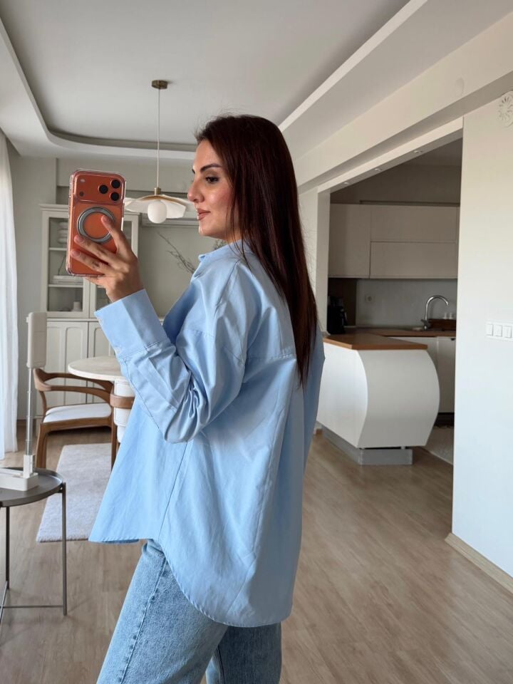 Mavi Basic Poplin Gömlek