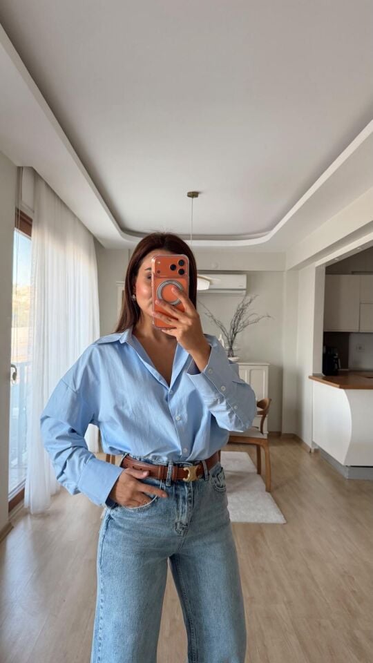 Mavi Basic Poplin Gömlek