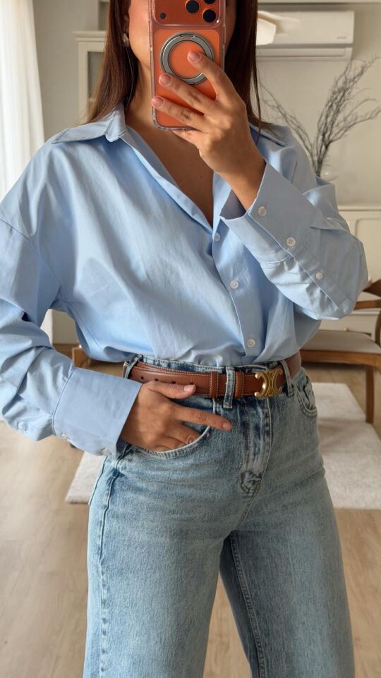 Mavi Basic Poplin Gömlek