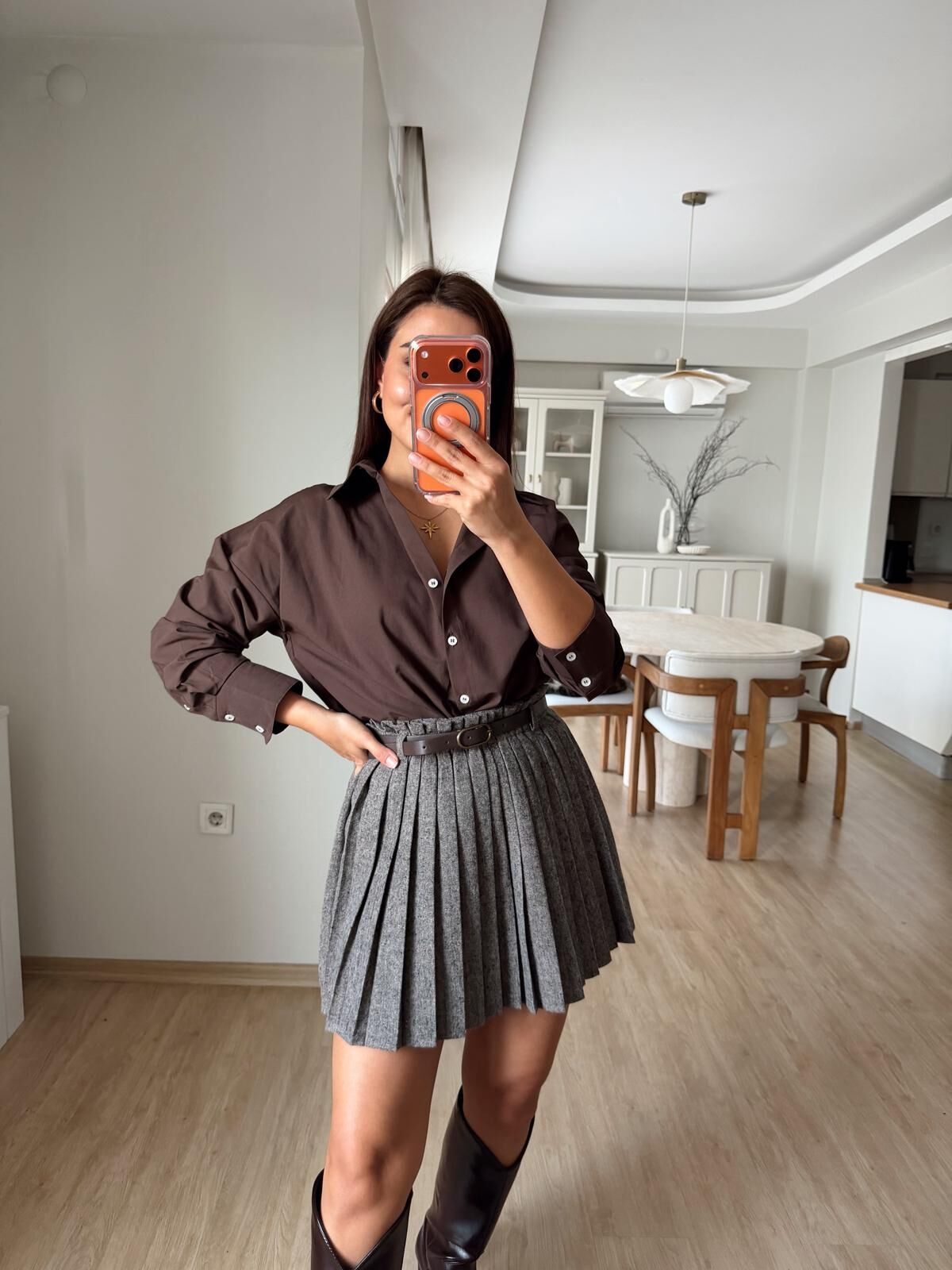 Kahve Basic Poplin Gömlek