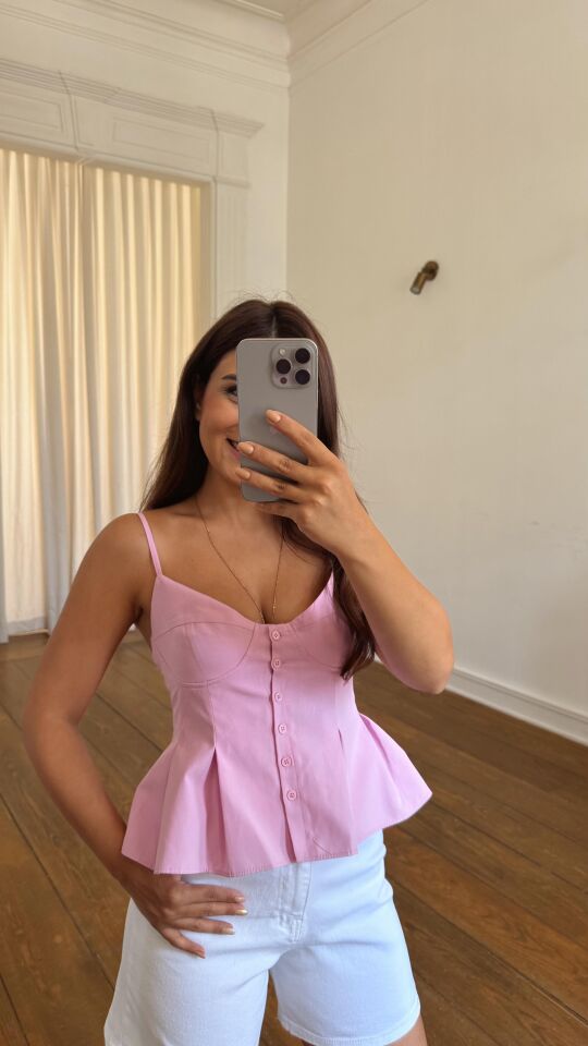 Düğmeli Bluz Pembe