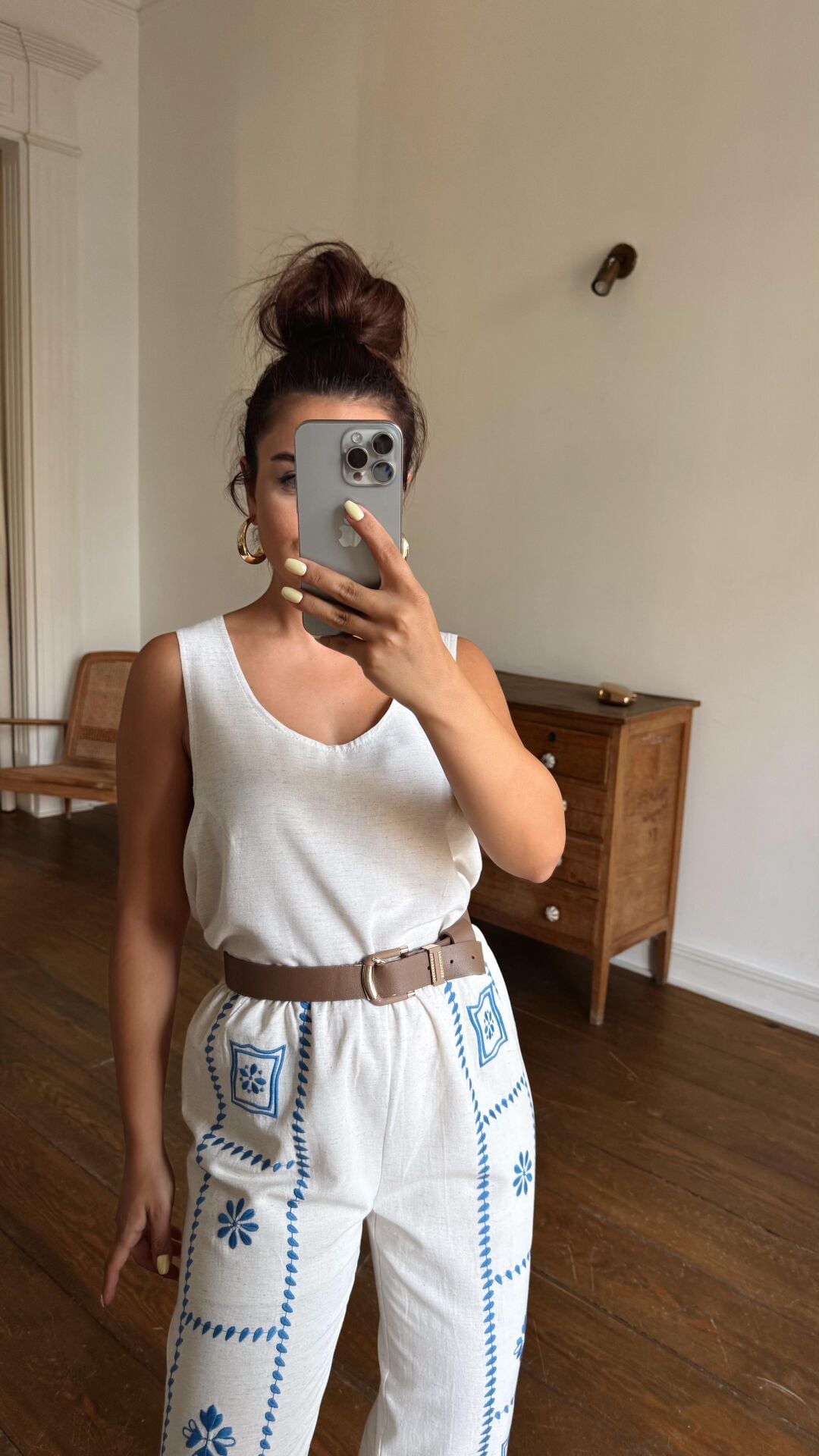 Natural Kolsuz Keten Bluz