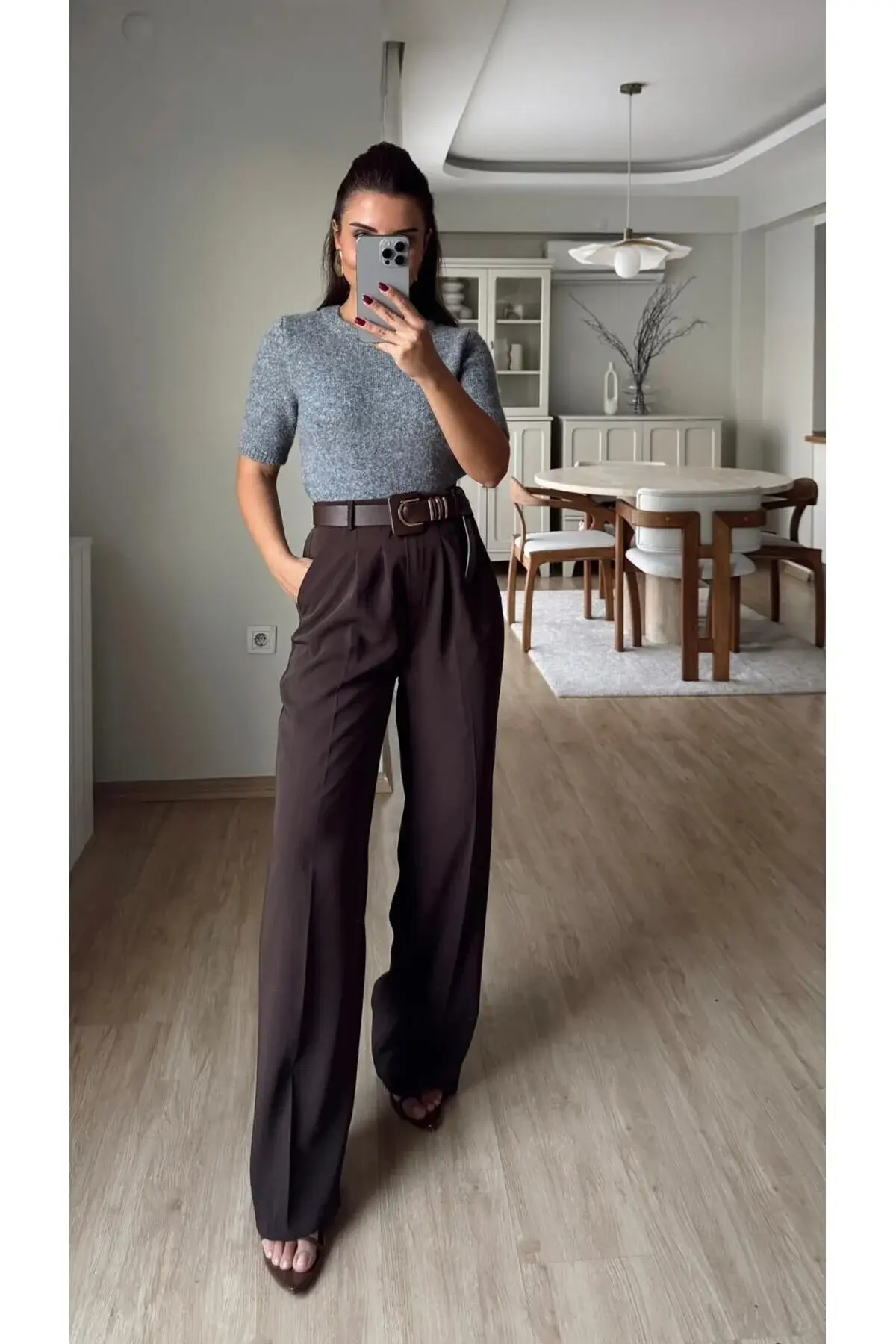 Gold Düğme Pantolon Kahve