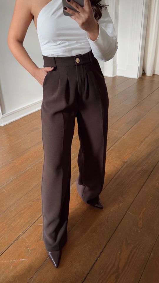 Gold Düğme Pantolon Kahve