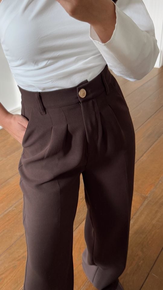 Gold Düğme Pantolon Kahve