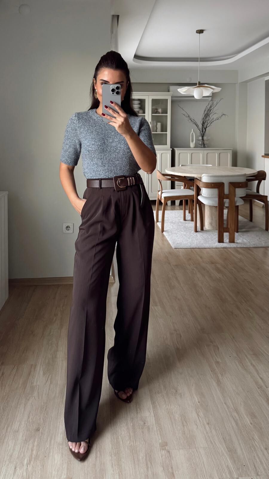 Gold Düğme Pantolon Kahve