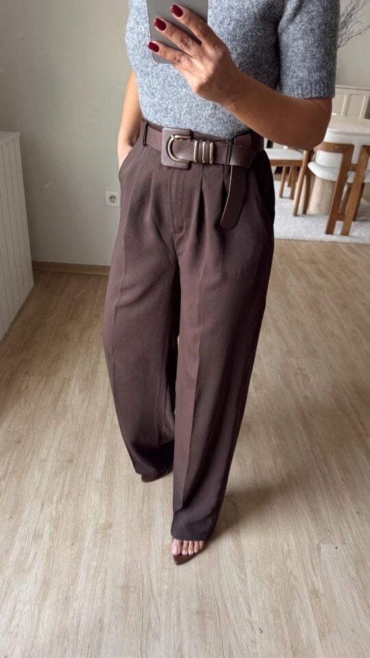 Gold Düğme Pantolon Kahve