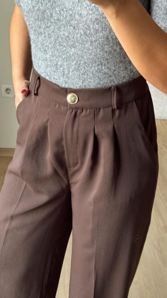 Gold Düğme Pantolon Kahve