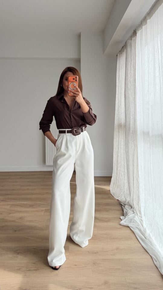 Beyaz Palazzo Pantolon