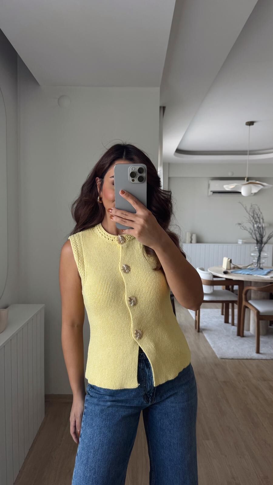 Gold Detay Yelek Sarı