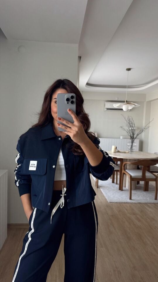 Şeritli Lacivert Ceket